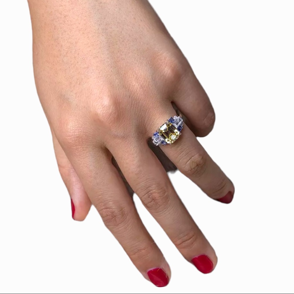 The Litsa Art Deco Sapphire Diamond 925 Silver Ring - Picture 10 of 10